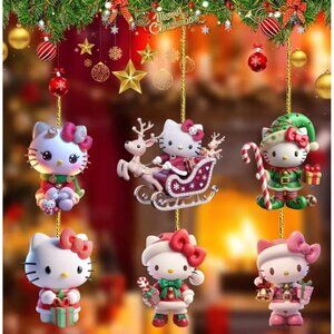 Hello Kitty Christmas Ornaments – 6-Piece Acrylic Holiday Decoration Set